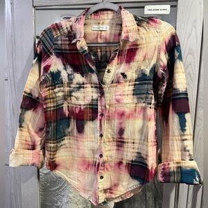 Abercrombie & Fitch plaid button down, custom bleach dye